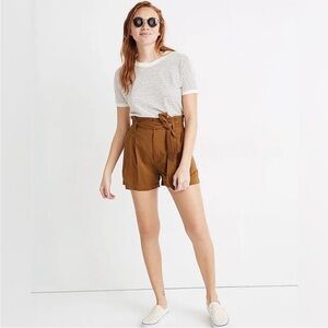 Madewell High Waist Brown Pleated Shorts Linen Blend Size 4